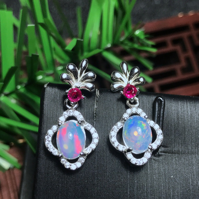 S925 Colorful Natural Opal Earrings