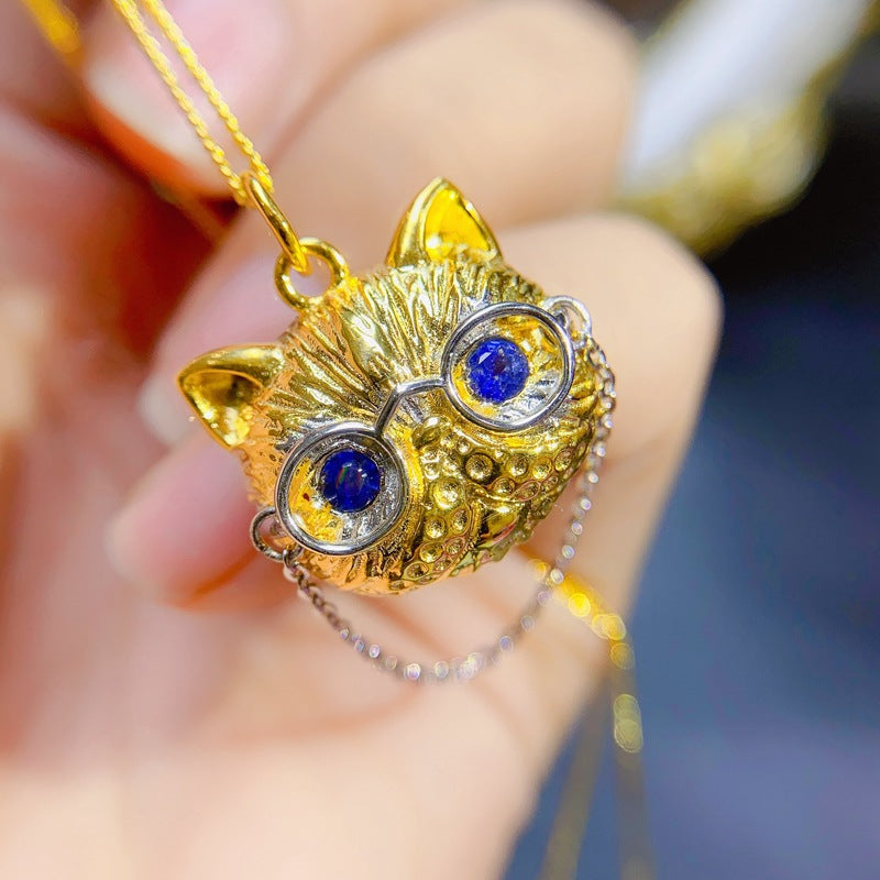 S925 Natural Sapphire Pendant 3*3mm Ladies Necklace