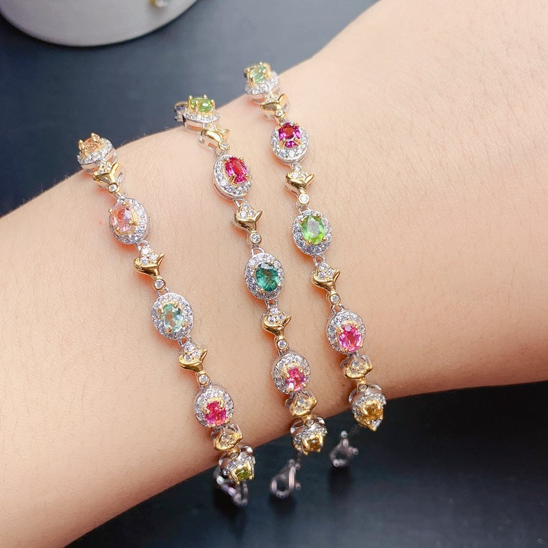 S925 Silver Ladies Bracelet Natural Tourmaline