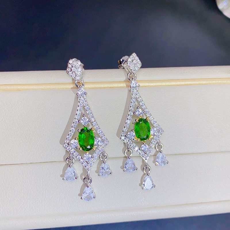 S925 luxury natural diopside earrings