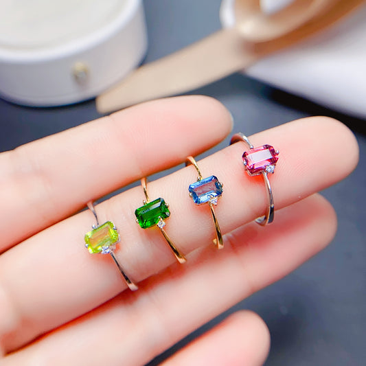 S925 Natural Peridot Tourmaline Topaz Garnet Ring