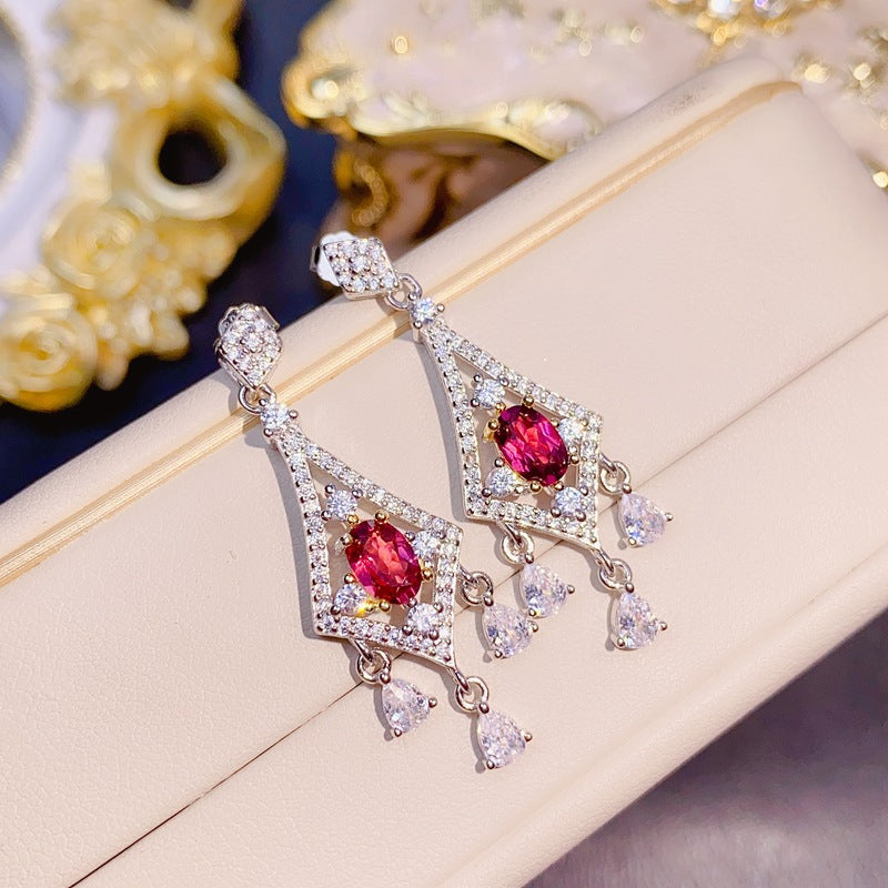 S925 Natural Magnesia Aluminum Garnet Luxury Earrings
