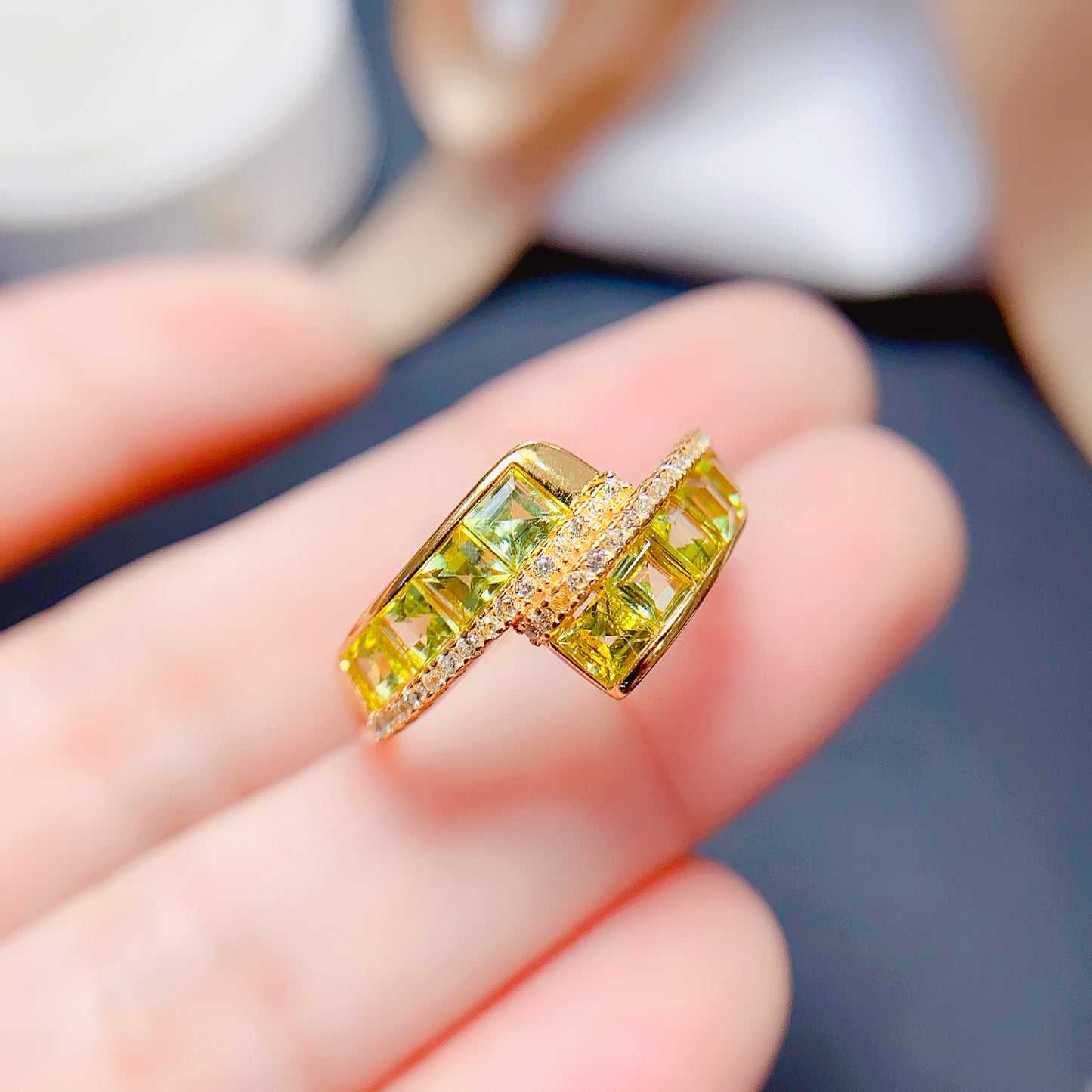 S925 Natural Peridot Topaz Garnet Amethyst Ring