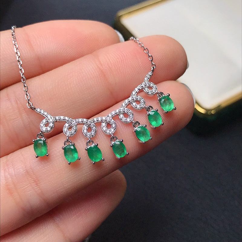 S925 Natural Emerald Pendant