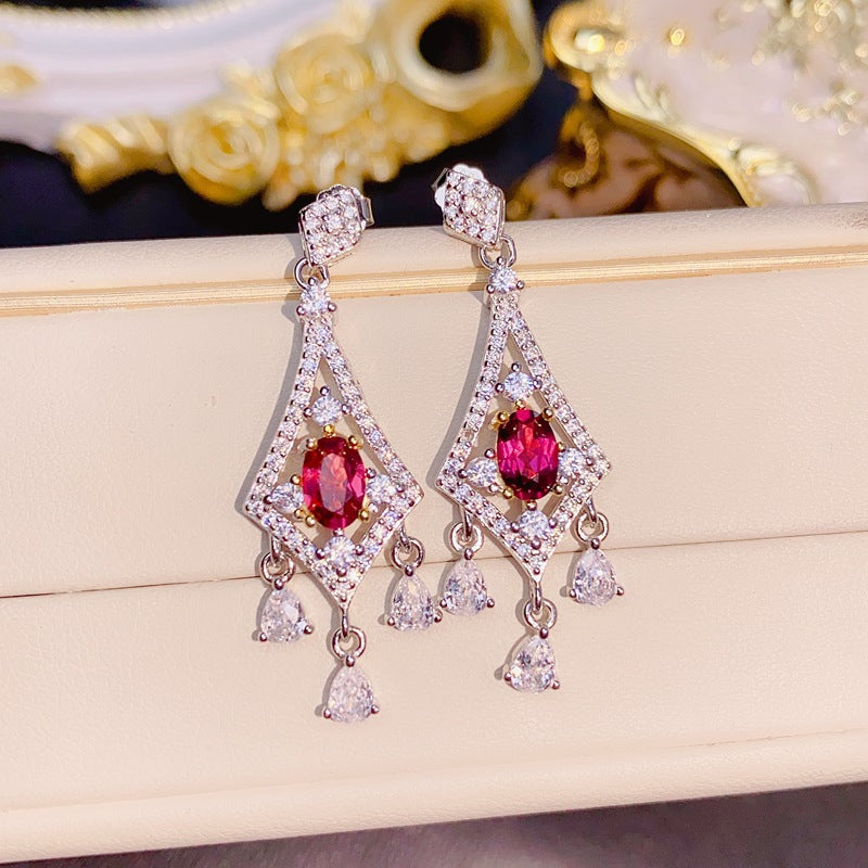 S925 Natural Magnesia Aluminum Garnet Luxury Earrings