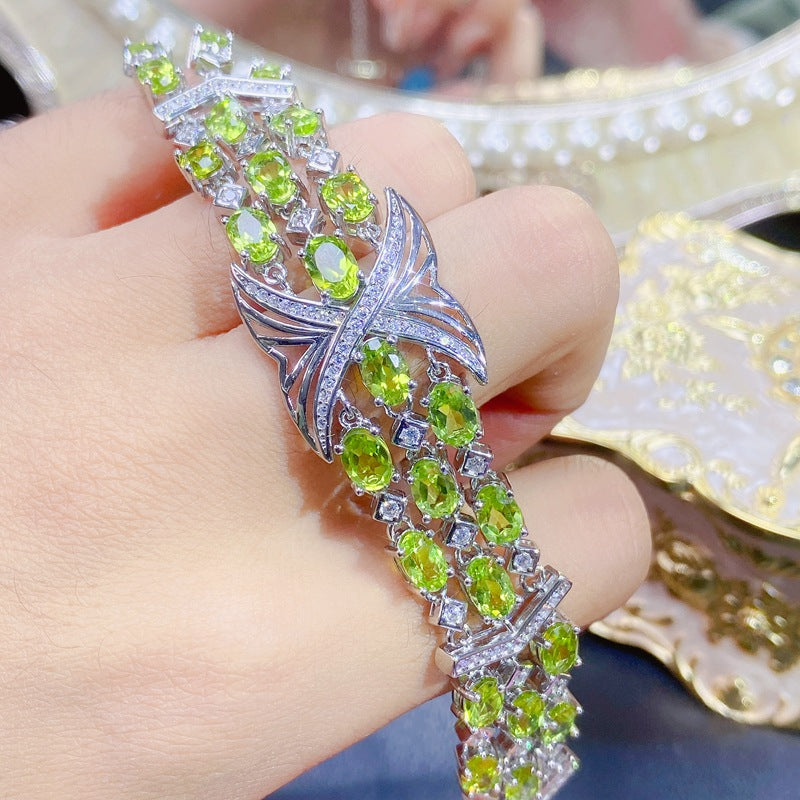 S925 Deluxe Light Luxury Natural Peridot Bracelet