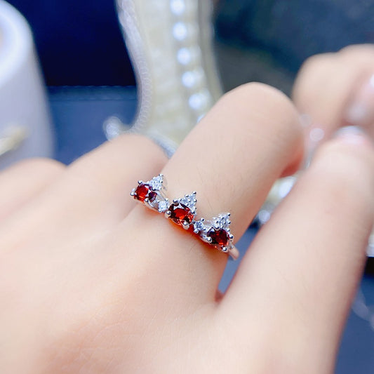 Simple 925 Silver with Natural 3*4mm Garnet Women's Ring
