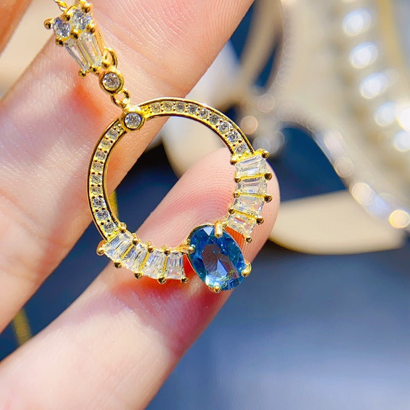 S925 Natural London Blue Topaz Pendant