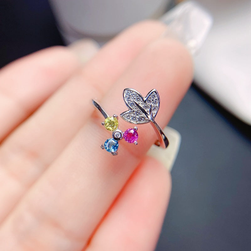 S925 Fashion Natural Tourmaline Women's Ring 925 Silver Ladies Ring