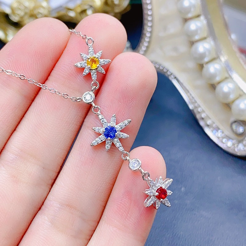 S925 Colorful Sapphire Pendant Chain