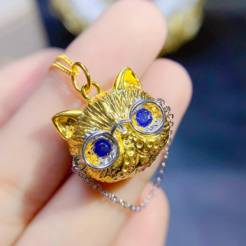 S925 Natural Sapphire Pendant 3*3mm Ladies Necklace