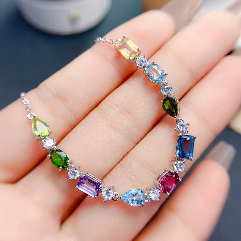 S925 Natural Amethyst Swiss Blue Tourmaline Peridot and other Bracelets