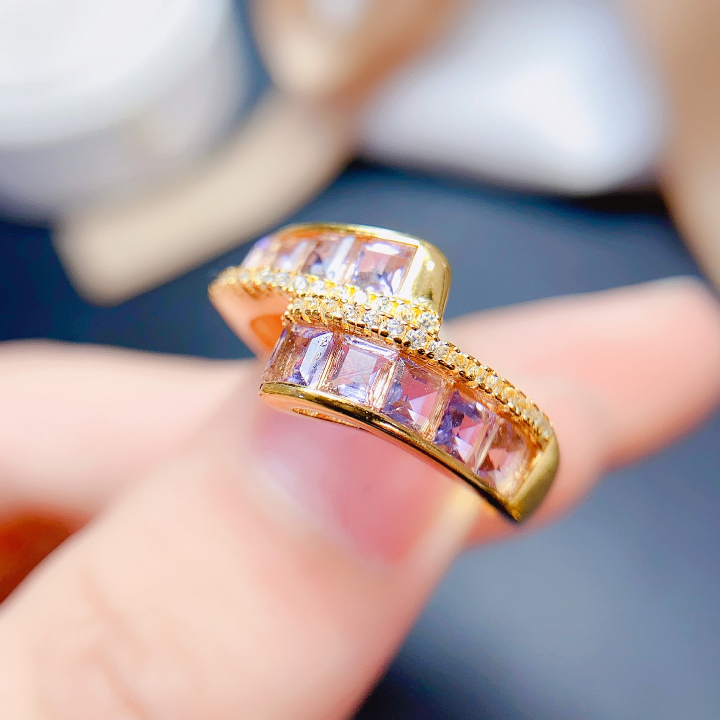S925 Natural Peridot Topaz Garnet Amethyst Ring