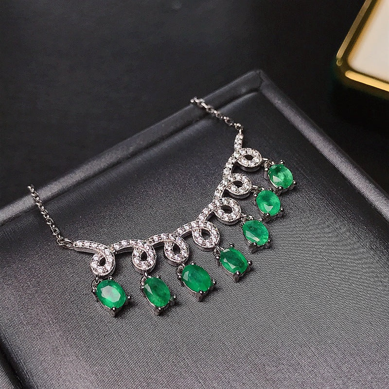 S925 Natural Emerald Pendant