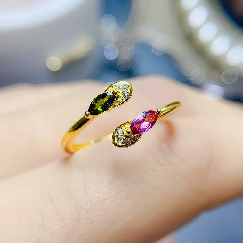 S925 New Simple Fashion Natural Tourmaline Women's Ring