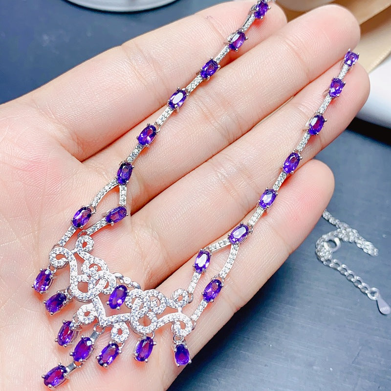 S925 Natural Amethyst Necklace 3*5mm Necklace