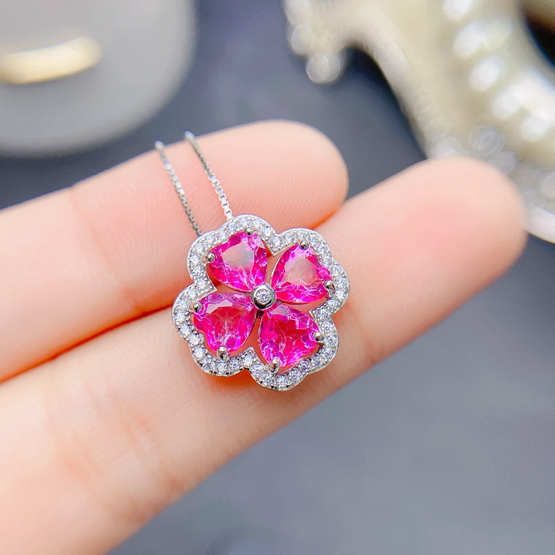 S925 Natural Pink Topaz Pendant Heart 5*5mm Ladies Pendant
