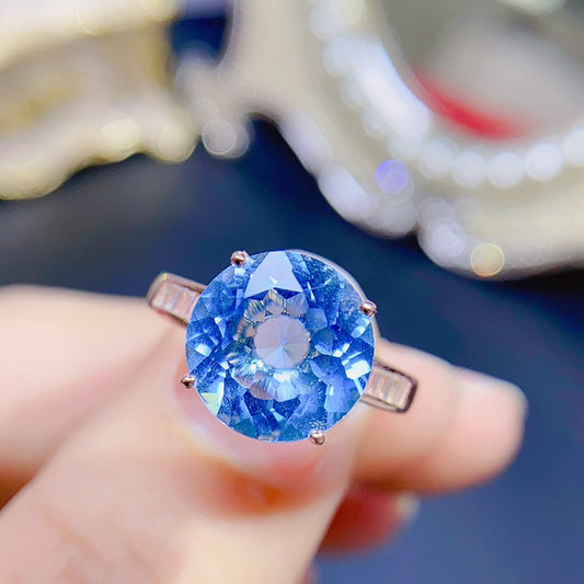 S925 Natural Swiss Blue Topaz Ring