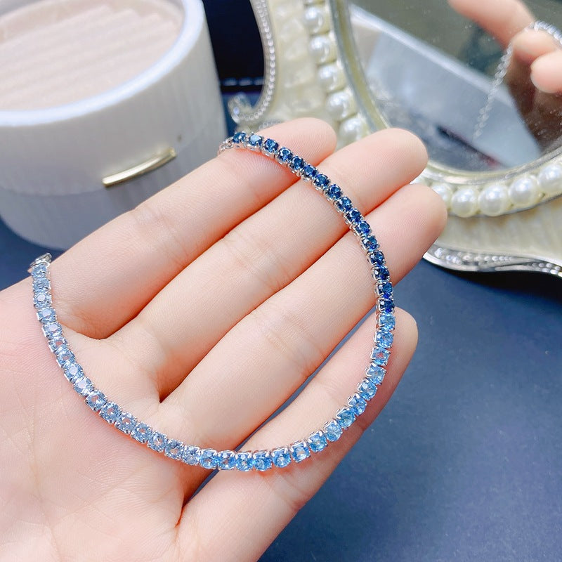 S925 Natural Topaz Bracelet 3*3mm Gradient Ladies Bracelet