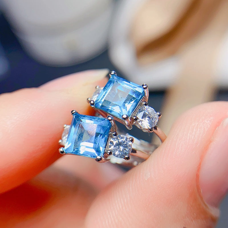S925 Natural Topaz Earrings Light Luxury Super Sparkle Topaz