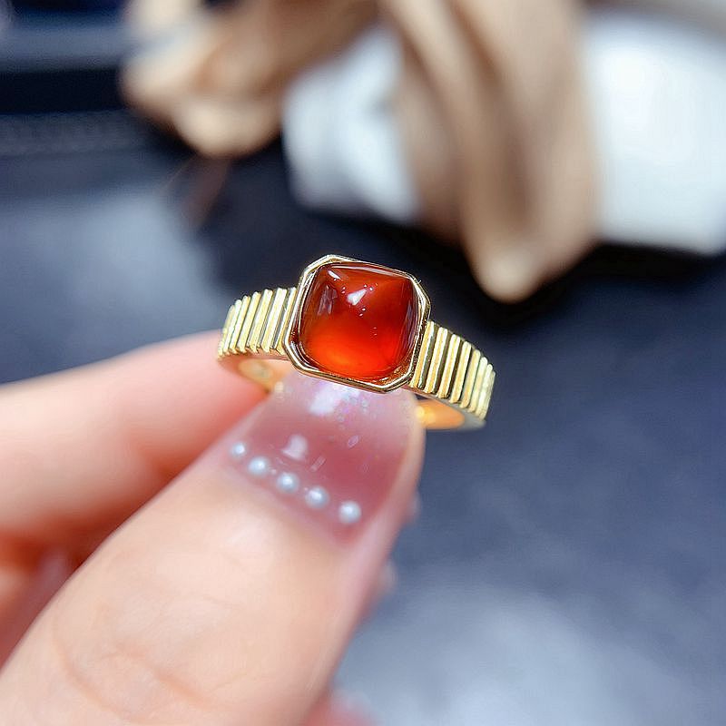 S925 Light Luxury Natural Tantalum Garnet Ring Row Ring