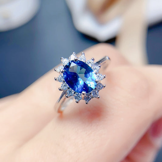 S925 Natural London Blue Topaz Oval Cut Ring