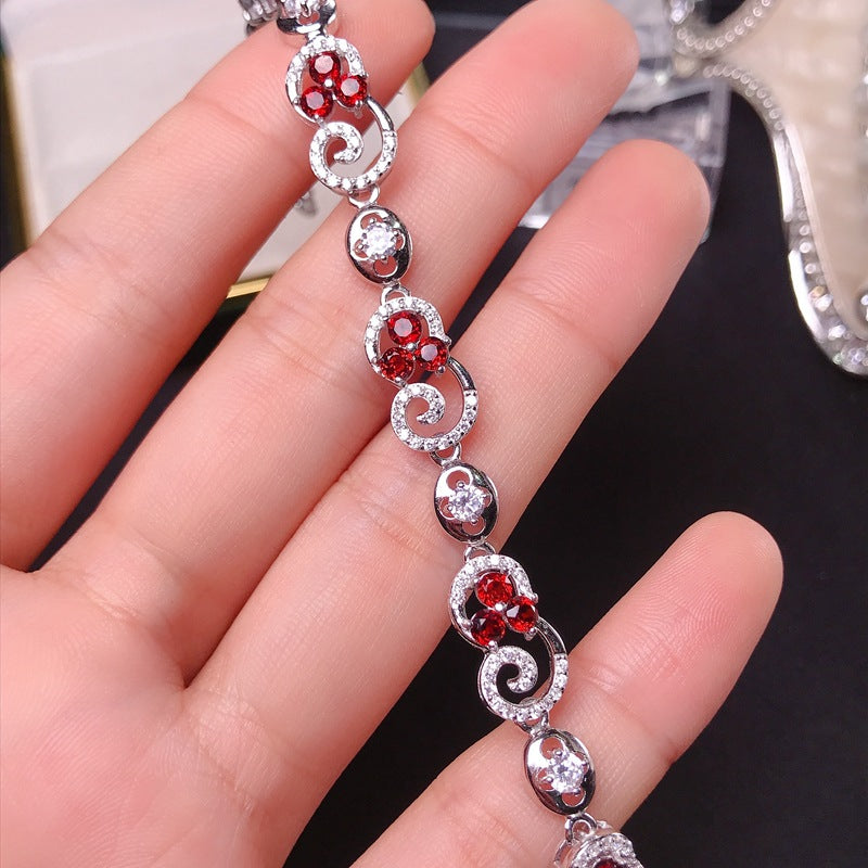 S925 Natural Garnet Women's Bracelet