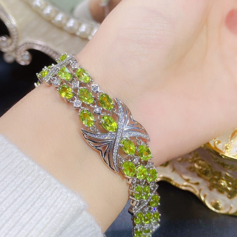 S925 Deluxe Light Luxury Natural Peridot Bracelet