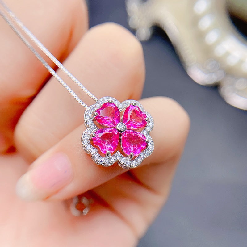 S925 Natural Pink Topaz Pendant Heart 5*5mm Ladies Pendant