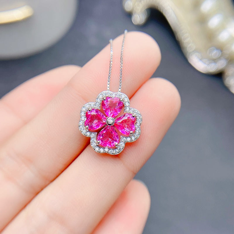 S925 Natural Pink Topaz Pendant Heart 5*5mm Ladies Pendant