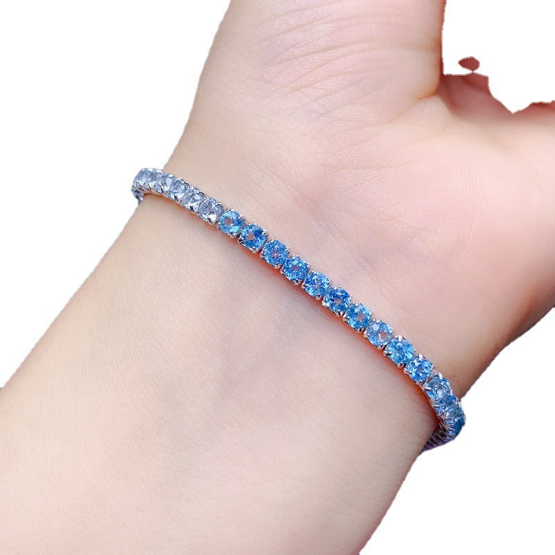 S925 Natural Topaz Bracelet 3*3mm Gradient Ladies Bracelet