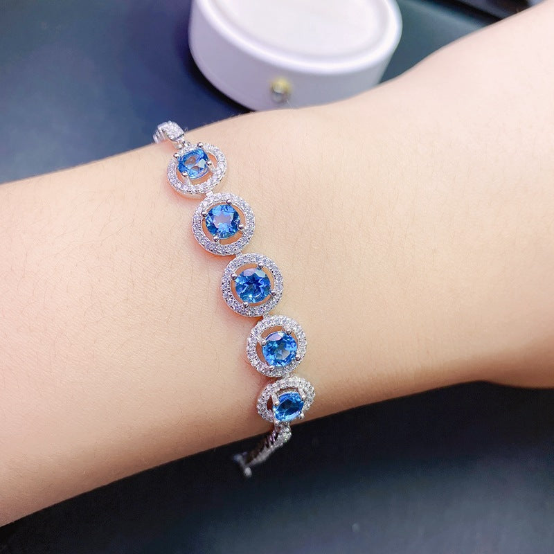 S925 Natural London Blue Topaz Bracelet