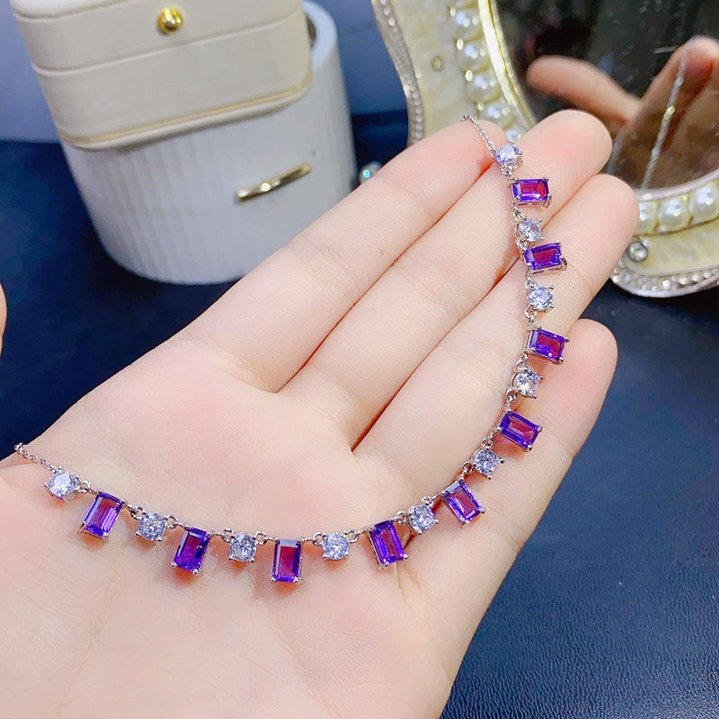 S925 Natural Amethyst 4*6mm Evening Necklace