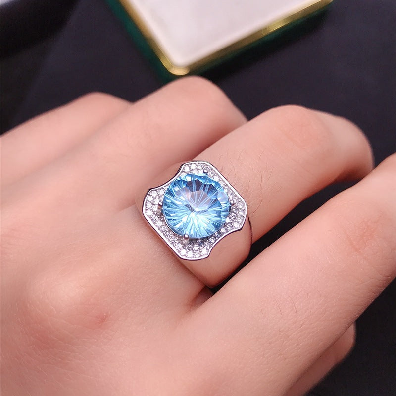 S925 Smokey Blue Topper Men's Ring