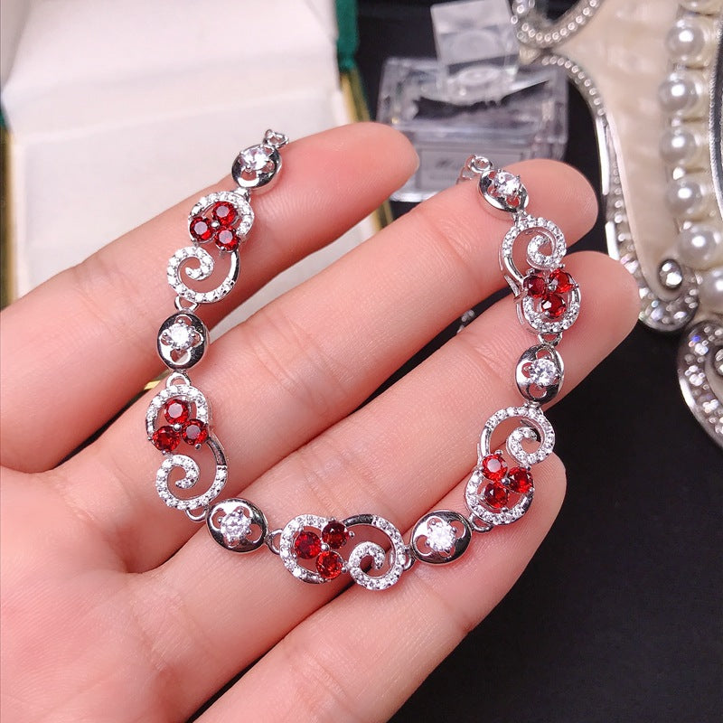 S925 Natural Garnet Women's Bracelet