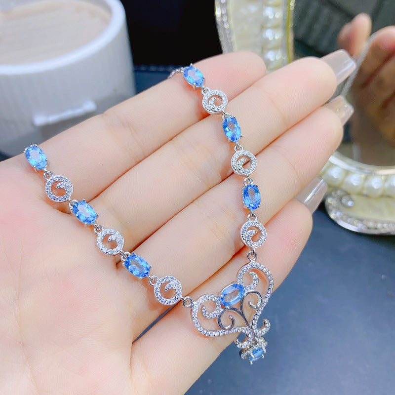 S925 Natural Swiss Blue Topaz Chain Row