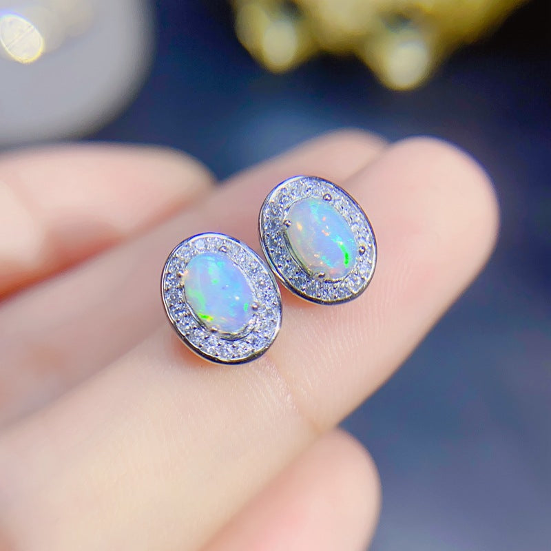 S925 Natural Colorful Opal Earrings