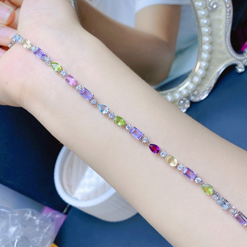 S925 Natural Blue Topaz Garnet Peridot Bracelet