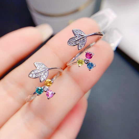 S925 Fashion Natural Tourmaline Women's Ring 925 Silver Ladies Ring