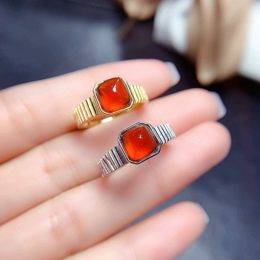 S925 Light Luxury Natural Tantalum Garnet Ring Row Ring