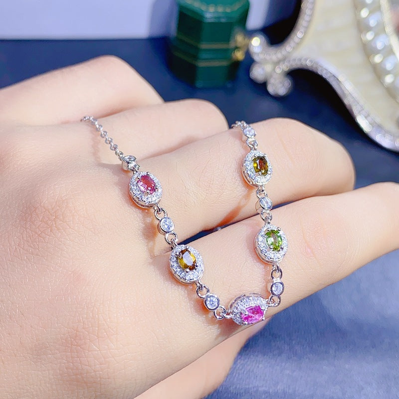 S925 Fashion Simple Colorful Natural Tourmaline