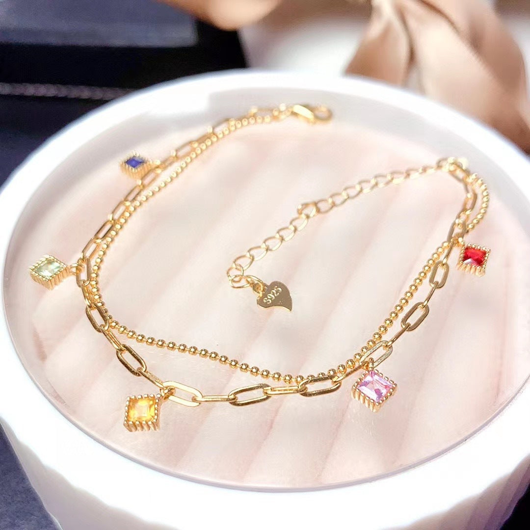 S925 Small Fresh Natural Colorful Sapphire Bracelet