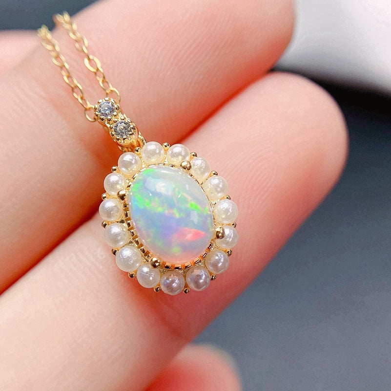S925 Natural Opal Pendant