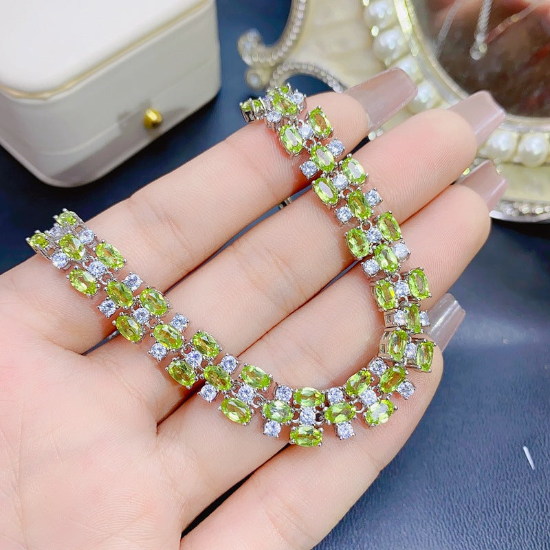 S925 Natural Peridot Bracelet Luxury Ladies Bracelet