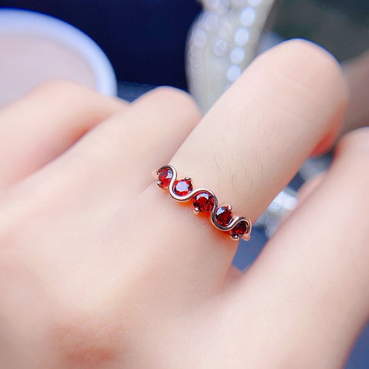 Simple 925 silver with natural 3*3mm full fire color garnet women's ring