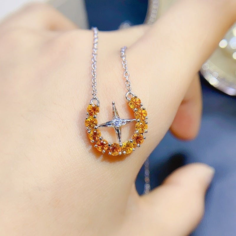 S925 Natural Yellow Crystal Necklace