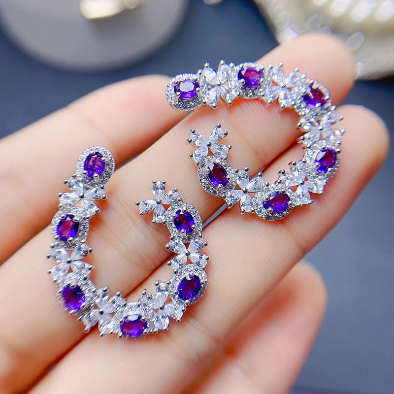 S925 New Amethyst Earrings Set in 925 Silver