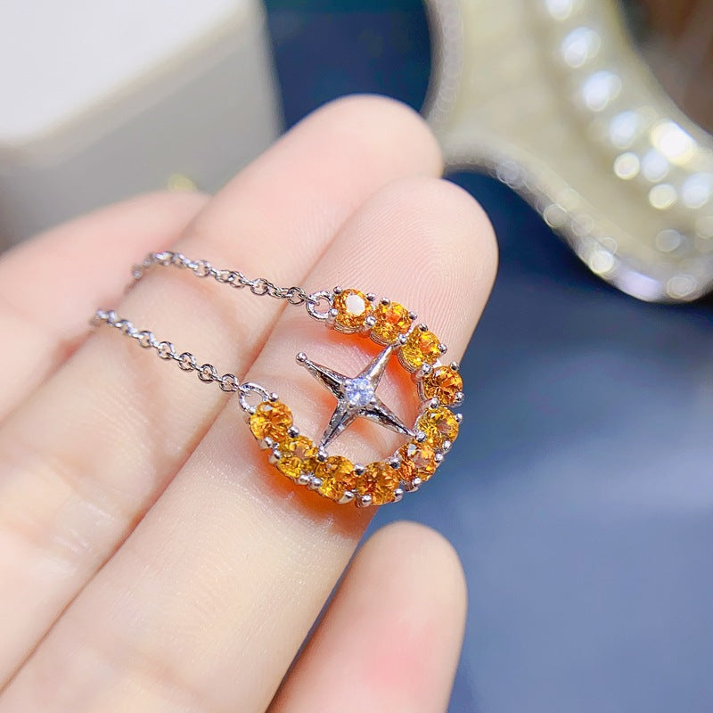 S925 Natural Yellow Crystal Necklace