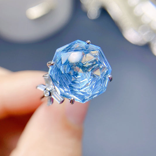 S925 Natural Rose Cut Crafted Blue Topaz Ring
