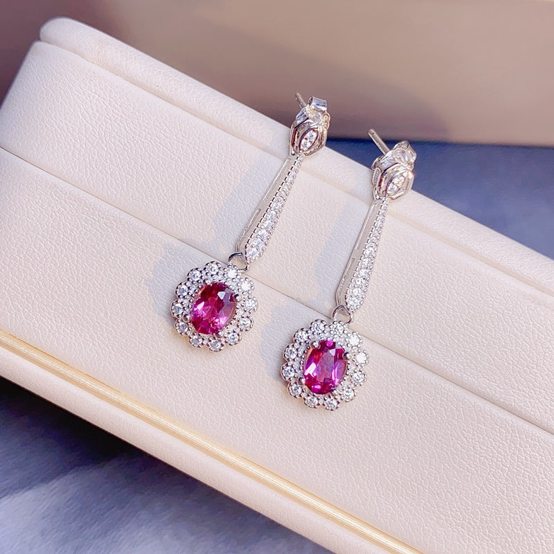 S925 Luxury Natural Pink Topaz Earrings